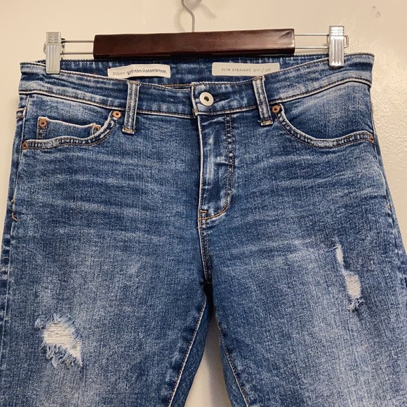 Pilcro Selvedge Slim Straight Blue Jeans Size 28 Distressed Light Stretch - Picture 3 of 14